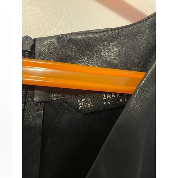 Zara Women One Size Black V-Neck Faux Leather Zipper Pockets Body Cone Dress - Picture 2 of 3